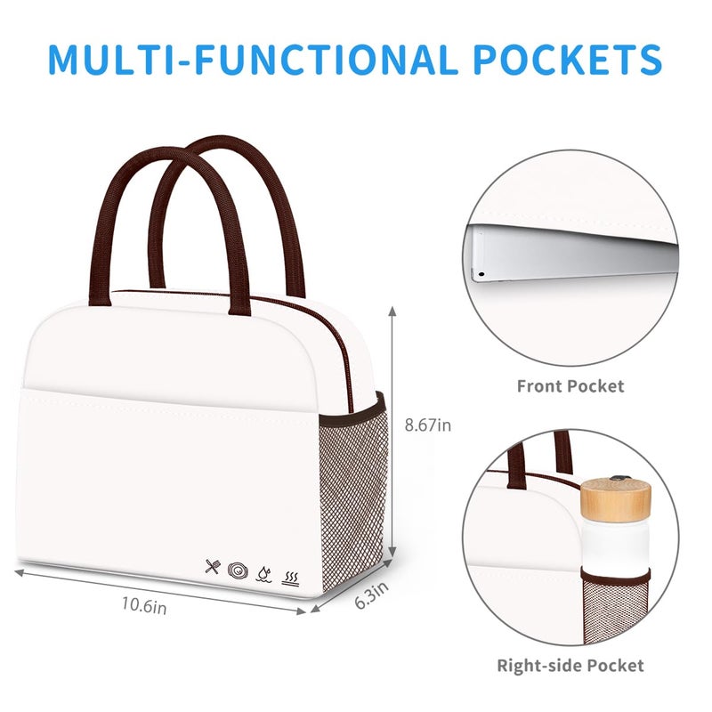 DALINDA Lunch Bag Lunch Box for Women Men Reusable Insulated Lunch Tote Bag  Handbags Case High Capacity for Travel Work Picnic white - Image 4